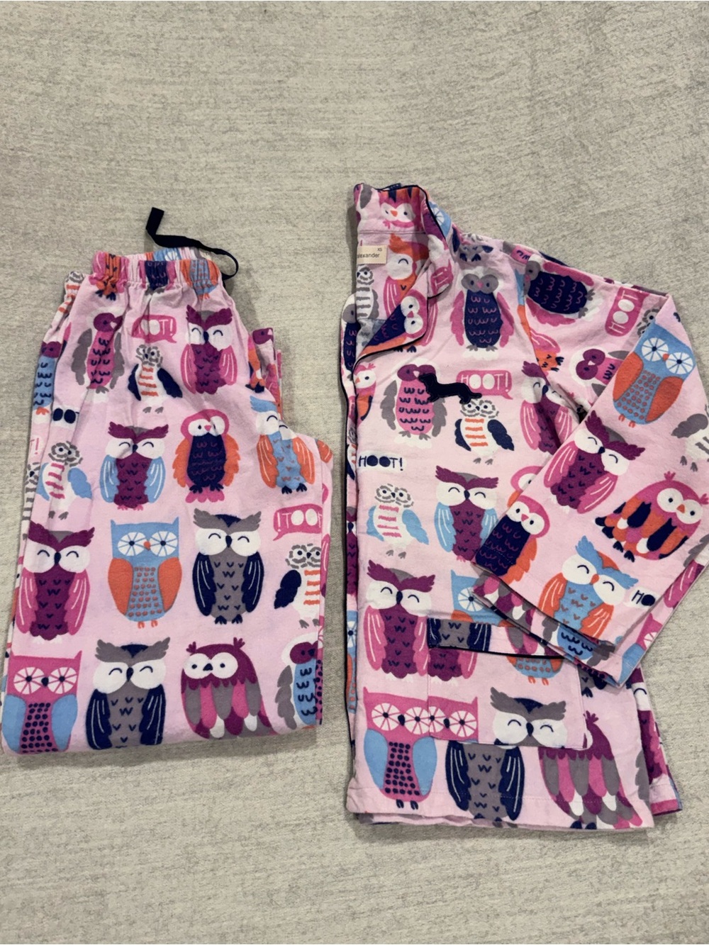 Peter Alexander Owl Pajama Set XS Pink Flannel Sleepwear Women’s Cute